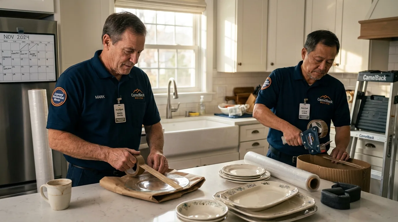 Professional crew packing kitchen dishware in Holland, TX